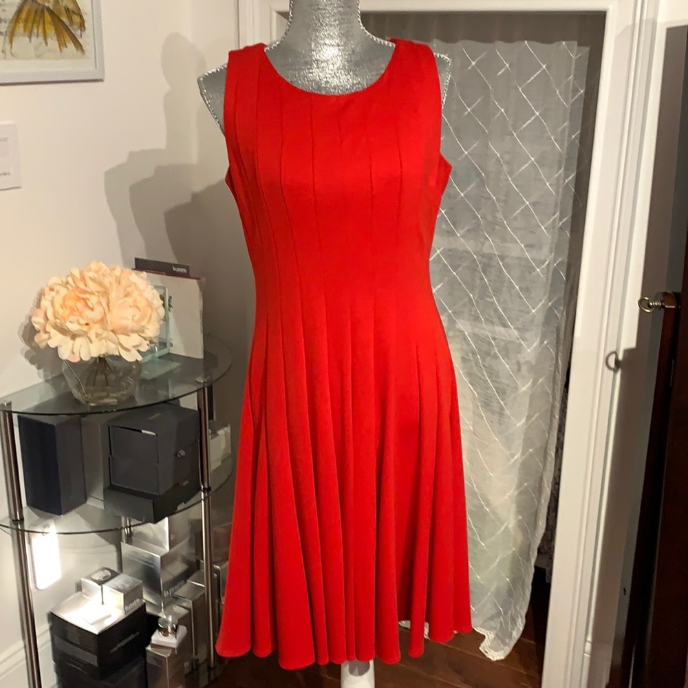 CALVIN KLEIN A-LINE SEAMED FLARE DRESS